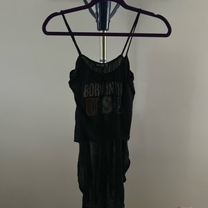 High low Born in USA cropped tank top